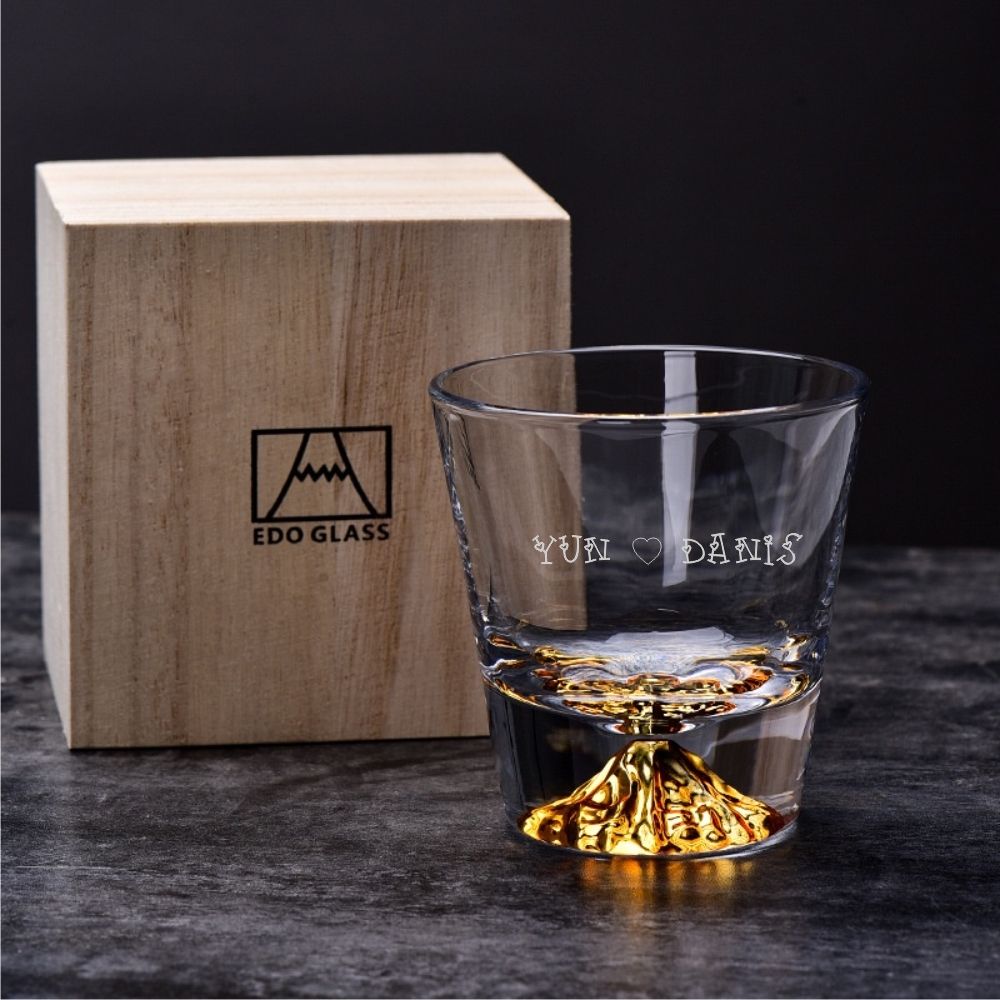 創意刻字威士忌杯 客製化富士山杯 【雙隻裝 客製木盒】